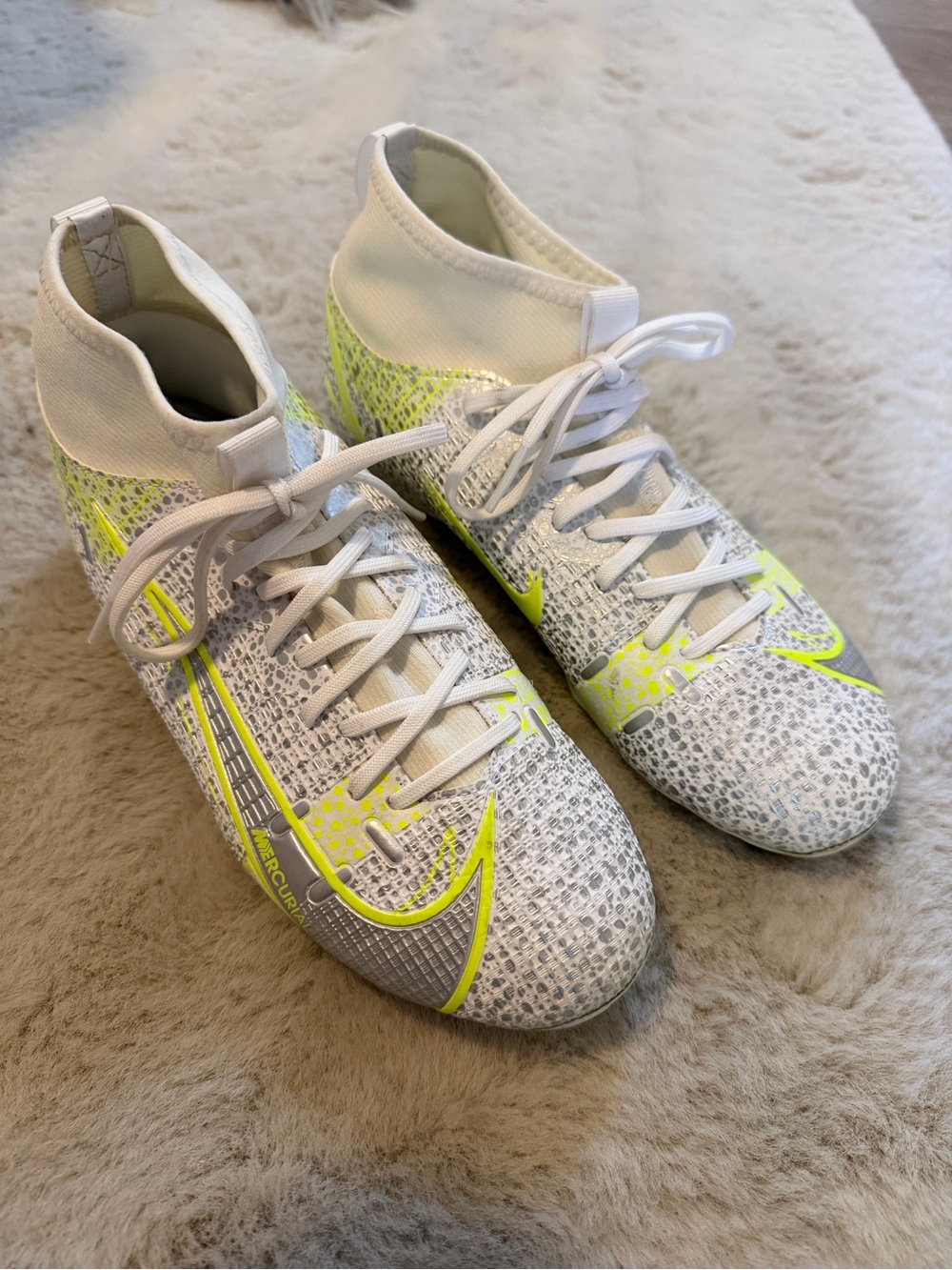 Nike Women White & Volt High-Top Mercurial Soccer Cleats